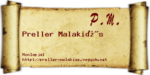 Preller Malakiás névjegykártya